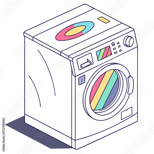 White washing machine with colorful display and drum 1