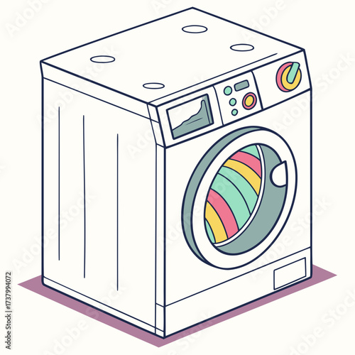 White washing machine with colorful display and drum