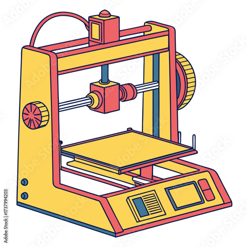 Yellow and coral 3d printer machine technology electronic