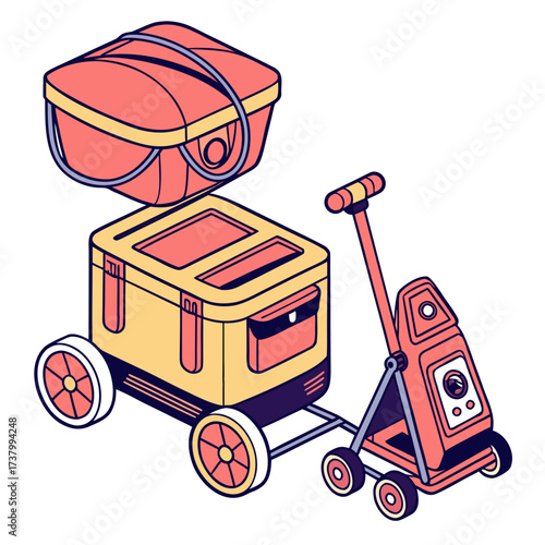 Yellow and coral delivery robot with cargo machine
