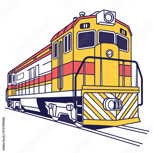 Yellow and red diesel locomotive illustration train