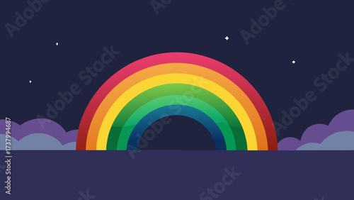 Rainbow over a hill with clouds in sky