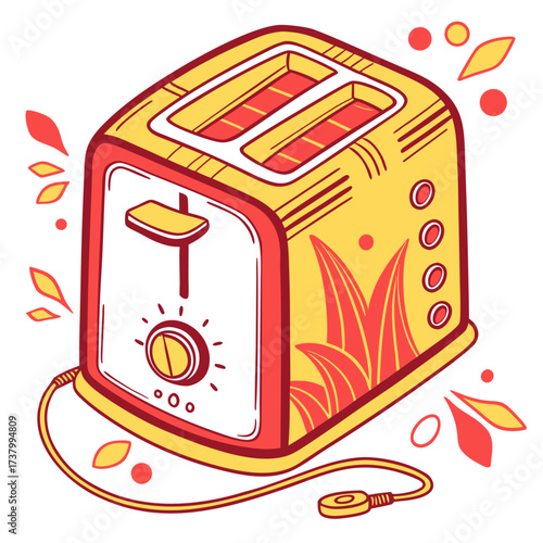 Yellow and red toaster with decorative elements kitchen appliance