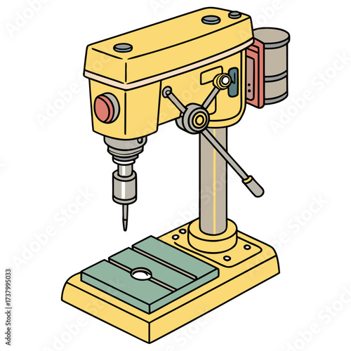 Yellow drill press industrial tool with green table