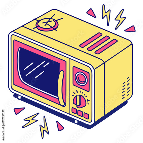 Yellow microwave oven with pink and blue accents kitchen appliance