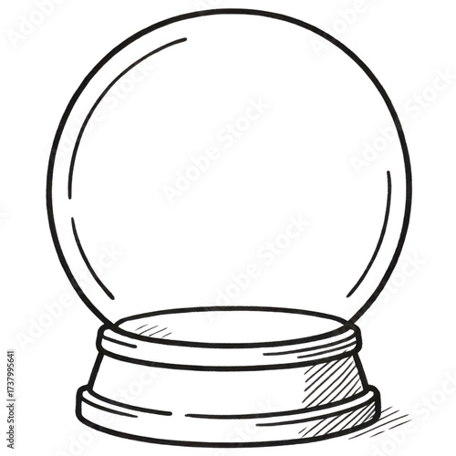 Blank empty snow globe doodle illustration, holiday glass ornament line art for Christmas and winter season design