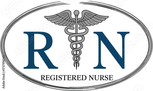 Registered nurse RN caduceus medical symbol with wings and staff, healthcare emblem design, hospital professional badge, nursing vector illustration for medicine logo