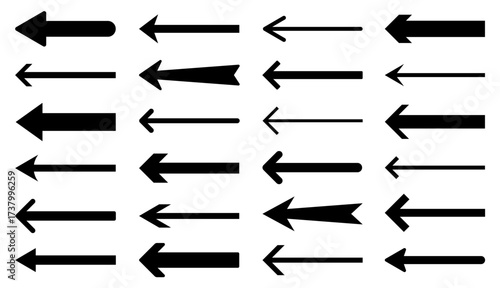 Left arrow direction icon set. Long arrows