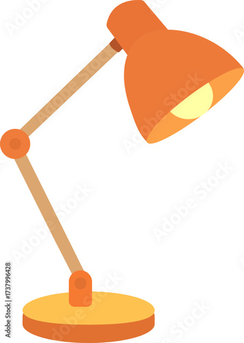 Orange desk lamp with adjustable arm and round base isolated on white background. Vector illustration EPS 10. Lighting equipment. Interior and workspace design concept for posAdobe Illustrator Artwork
