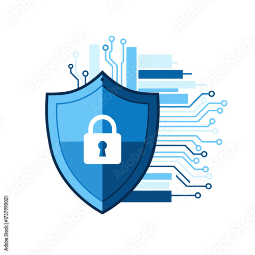 Cyber Security Vector Shield Padlock Technology Flat Design Illustration