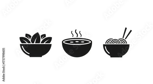 Bowl food salad soup noodle icon vector illustration healthy eating culinary menu restaurant diet dish