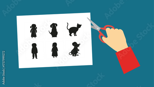 Illustration of a person cutting a dog's silhouette from a paper