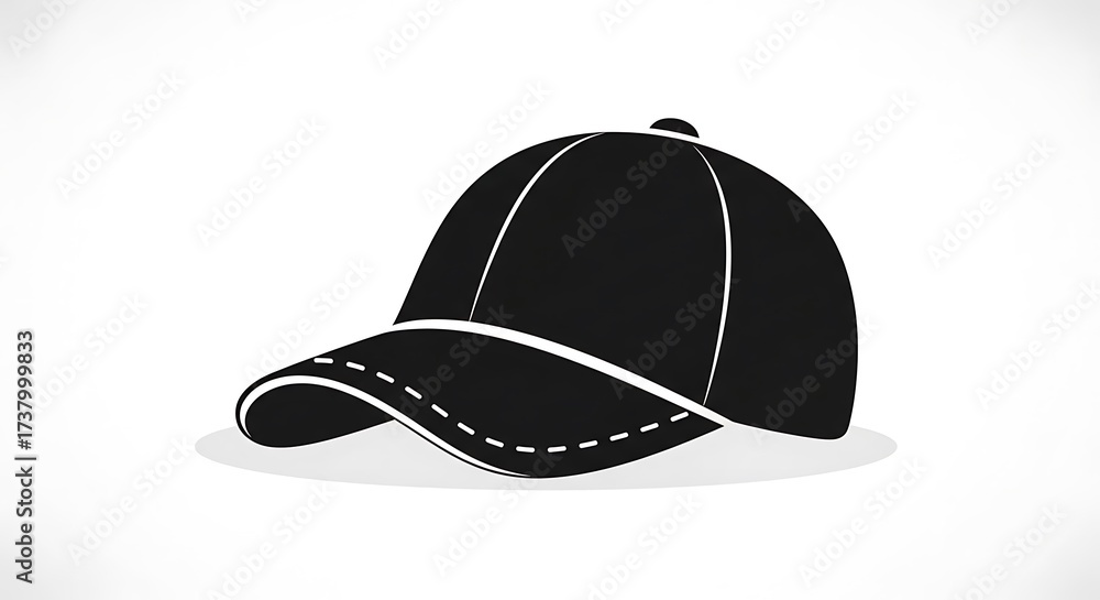Fototapeta premium Black Baseball Cap Illustration - Stylish Headwear for Sports and Casual Fashion.