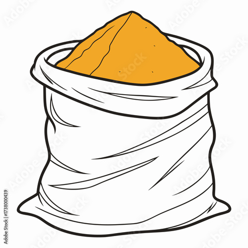A full white sack holds a large pile of golden powder illustration