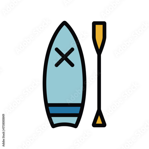 Simple flat design illustration of a blue kayak or canoe and a paddle