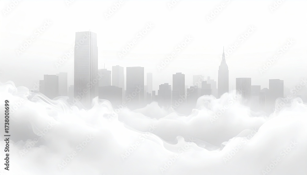 Fototapeta premium Cityscape shrouded in clouds; background scene for ethereal, fantasy concepts
