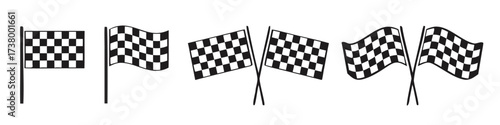 Checkered flag for car racing, set start and finish crossed sport racing flags, race flag icon - vector
