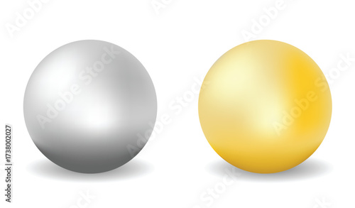 Golden and Silver Ball Isolated on White Realistic. Graphic design elements and resources vector art