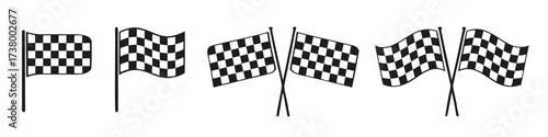 Checkered flag for car racing, set start and finish crossed sport racing flags, race flag icon - vector
