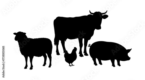 Farm Animals Silhouette Vector Illustration