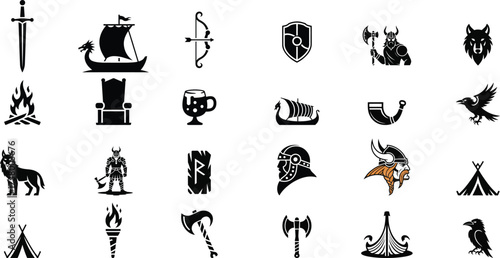 Viking Warrior and Norse Mythology Icons Set