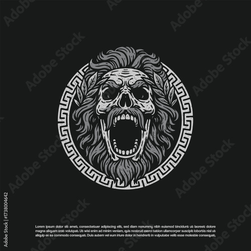Hand drawn Greece or Greek god head skull screaming vector