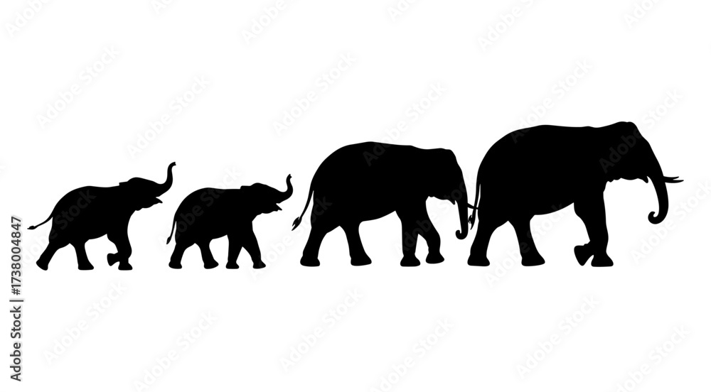 Obraz premium Elephant Family Silhouette Vector Illustration