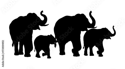 Elephant Family Silhouette Vector Illustration