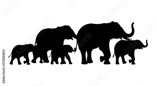Elephant Family Silhouette Vector Illustration