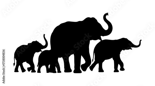 Elephant Family Silhouette Vector Illustration