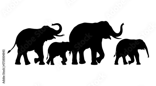 Elephant Family Silhouette Vector Illustration