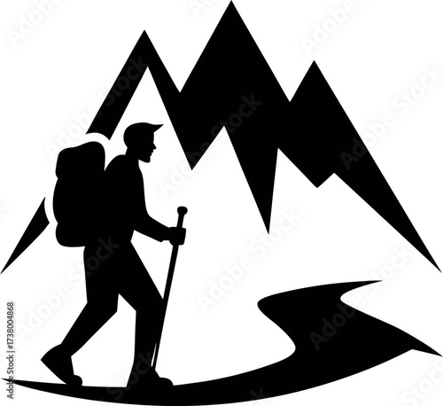 Silhouette Hiker on Mountain Trail Adventure Landscape