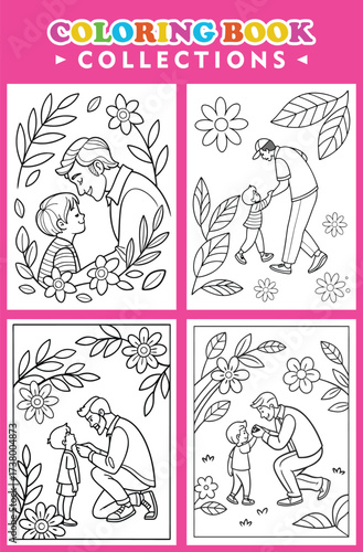 Coloring Book Page Showing Scenes Of Fathers Bonding With Their Sons Warmly