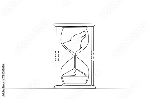 Single one line drawing lower body of hippopotamus is sucked by sand in hourglass. Fangs are the target of greedy humans. National Endangered Species Day. Continuous line design graphic illustration