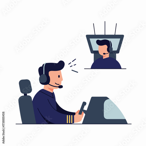 Pilot communicating with air traffic control from cockpit for safe flight operations, illustrating aviation teamwork.
