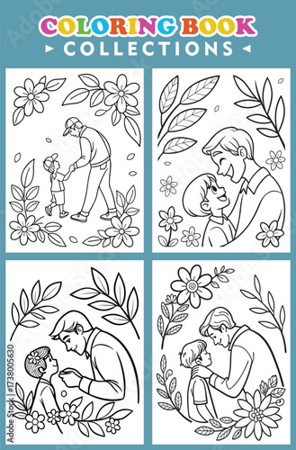 Father And Child Bonding Moments Illustrated In A Coloring Book Collection