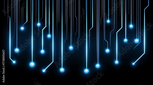 A futuristic background featuring glowing blue circuit lines and nodes on a dark surface, perfect for tech-themed projects, digital interfaces, and innovative presentations.