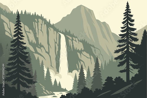 Mist Falls in Kings Canyon National Park, California, powerful waterfall surrounded by granite peaks and pine forest