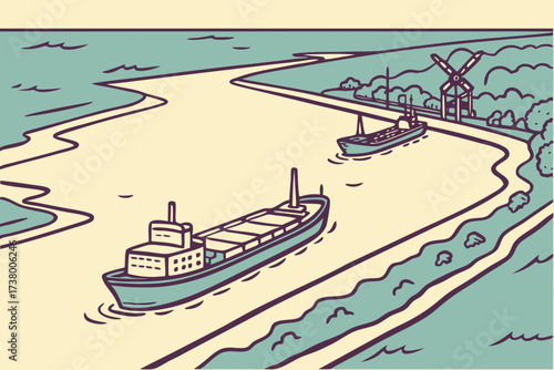 Mobile Harbor in Alabama, cargo ships and fishing boats lining Gulf Coast waterfront