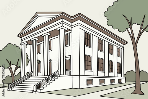 Mobile Public Library Ben May Main in Alabama, Greek Revival design with white columns and grand entrance