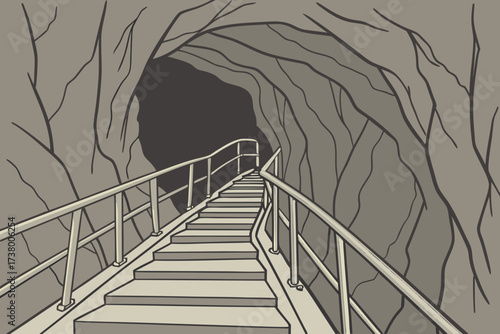 Moaning Cavern in California, vertical chamber with spiral staircase descent
