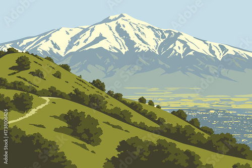 Mount Baldy (San Antonio) in Southern California, snowy peak overlooking Los Angeles basin