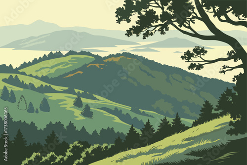 Mount Tamalpais in Marin County, California, forested ridges with panoramic views of San Francisco Bay