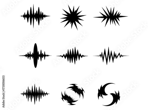 Black and White Sound Wave Patterns Audio Signals in Abstract Shapes for Creative Designs