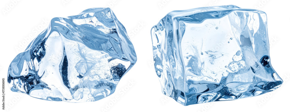 Obraz premium Two Pieces Of Glacier Ice Showing Blue And Transparent Texture Isolated On White Background