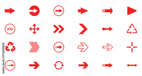 Arrow icon set. Collection different arrow signs. Red arrows icons set. Arrow icon collection. Large red arrow icon vector set. Arrows icon collection.