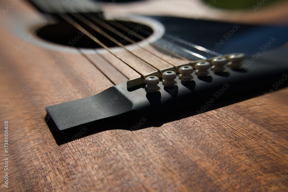 Fototapeta premium Close up picture of guitar bridge