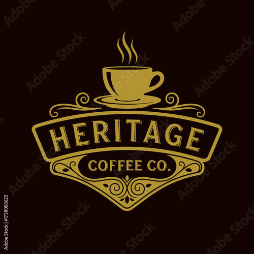 A vintage-style logo for Heritage Coffee Co. featuring a steaming cup of coffee above the company name.