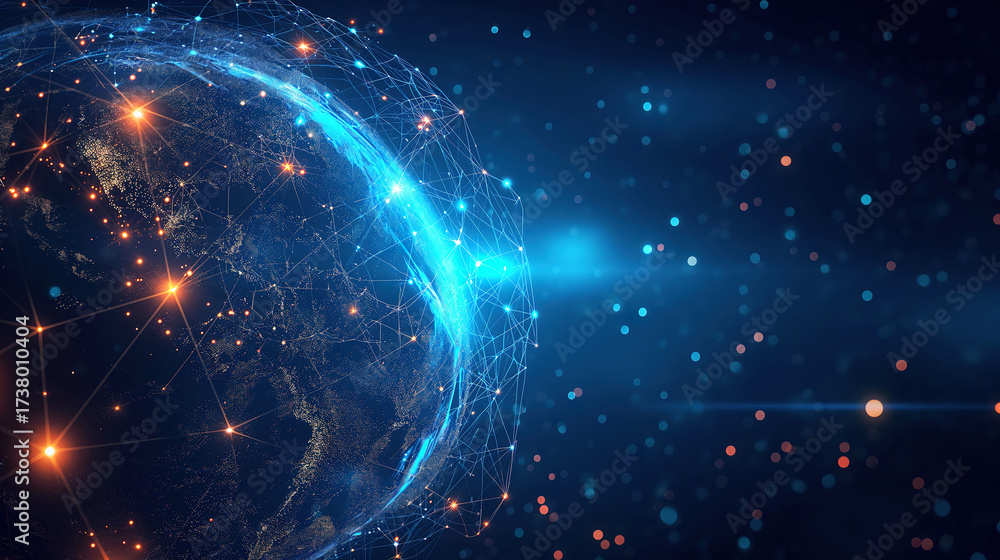 Obraz premium Global network and telecommunication with focus on cryptocurrency and blockchain