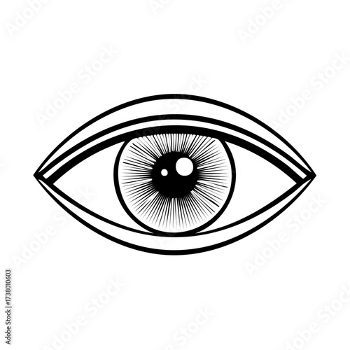 Graphic Eye Illustration with Pupil and Iris in Black and White Simple Design